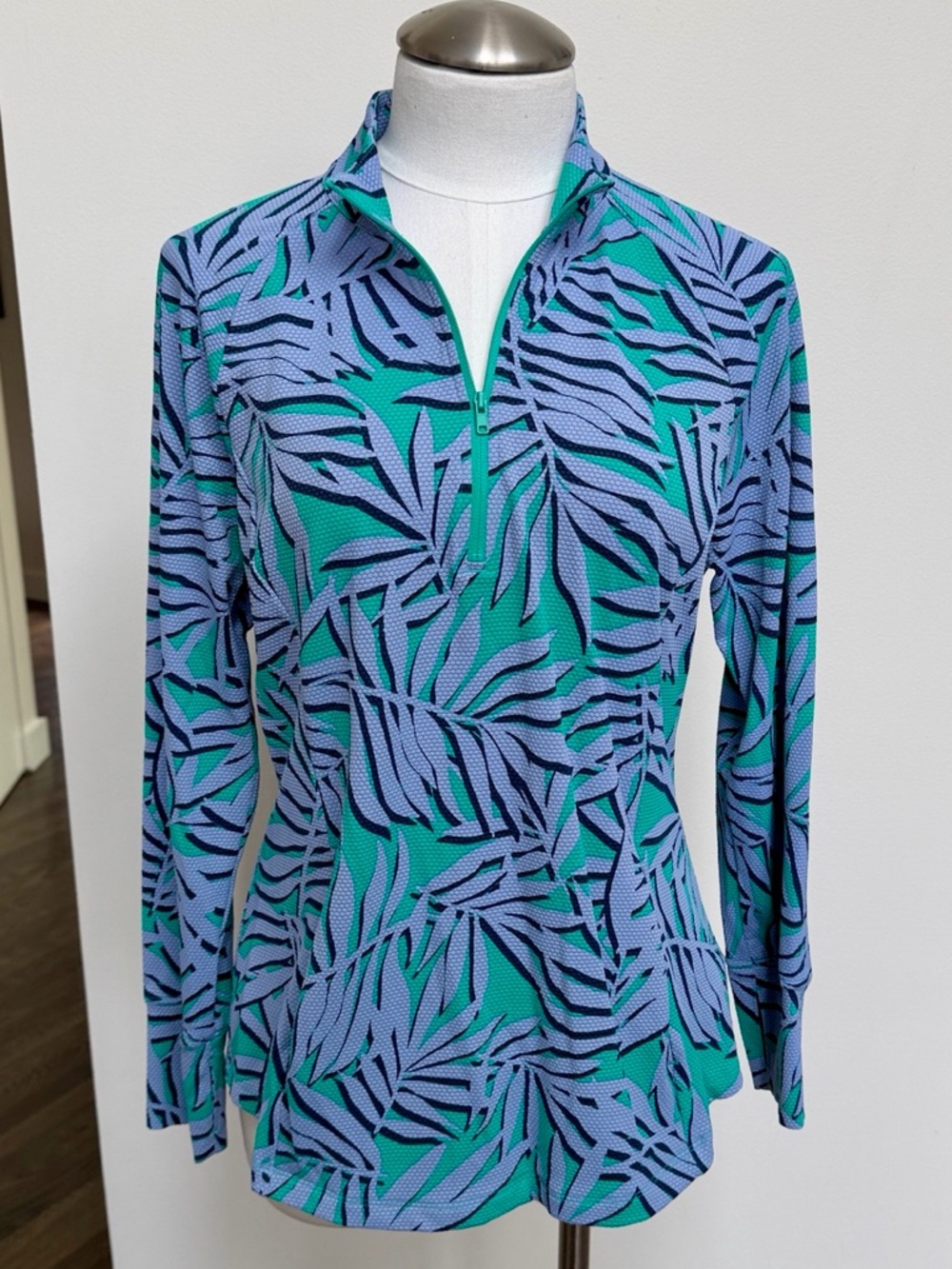 TOMMY BAHAMA Long Sleeve Quarter-Zip PLGolf Top in Teal and Lavender